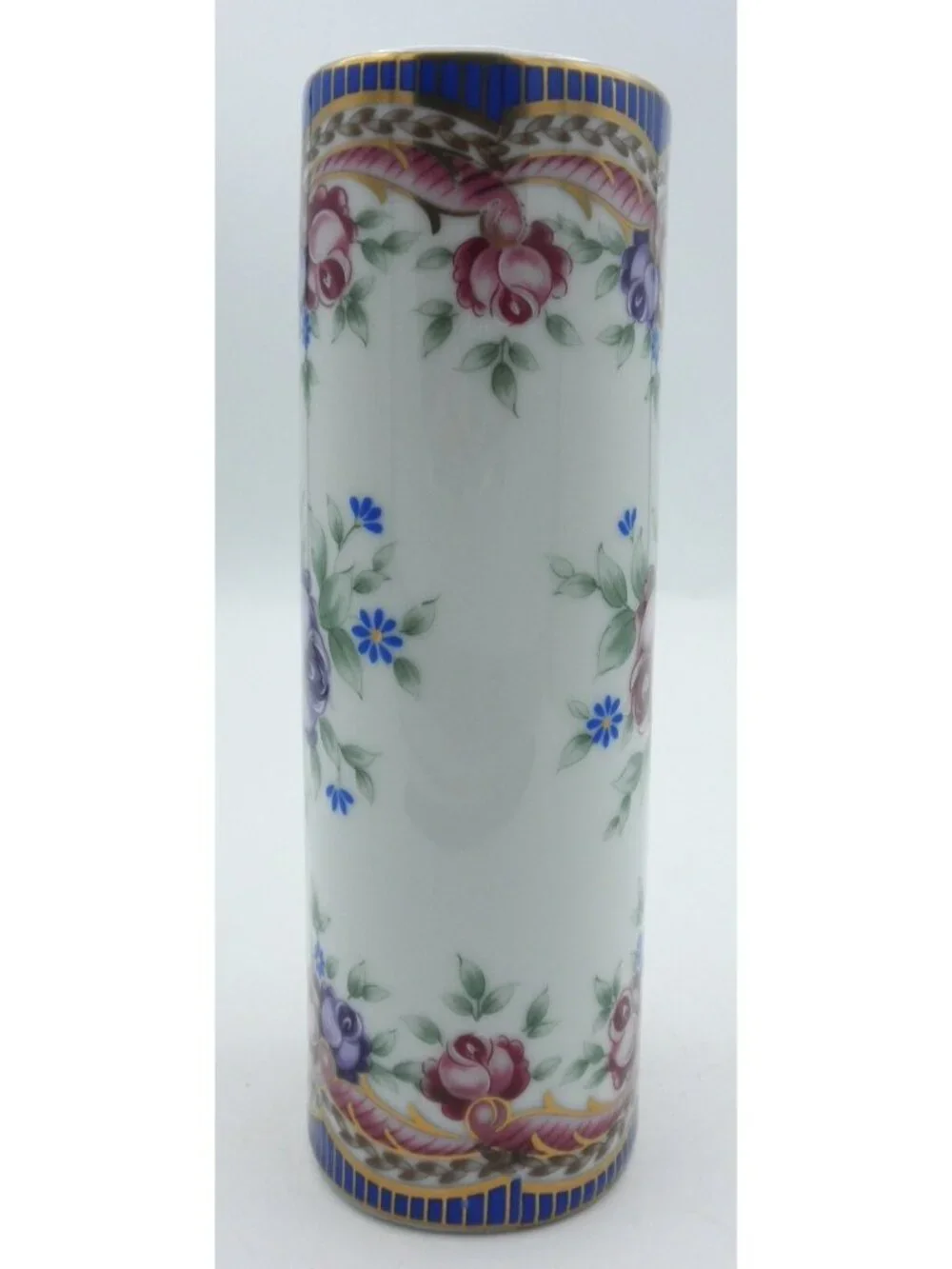 Lefton Porcelain Bud Vase Hand Painted Flowers Red Purple Blue Vintage 1992